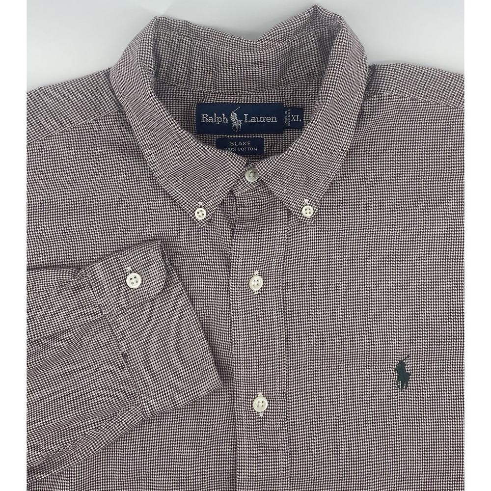Ralph Lauren Blake Button Down Shirt Mens XL Burgundy Houndstooth Long Sleeve